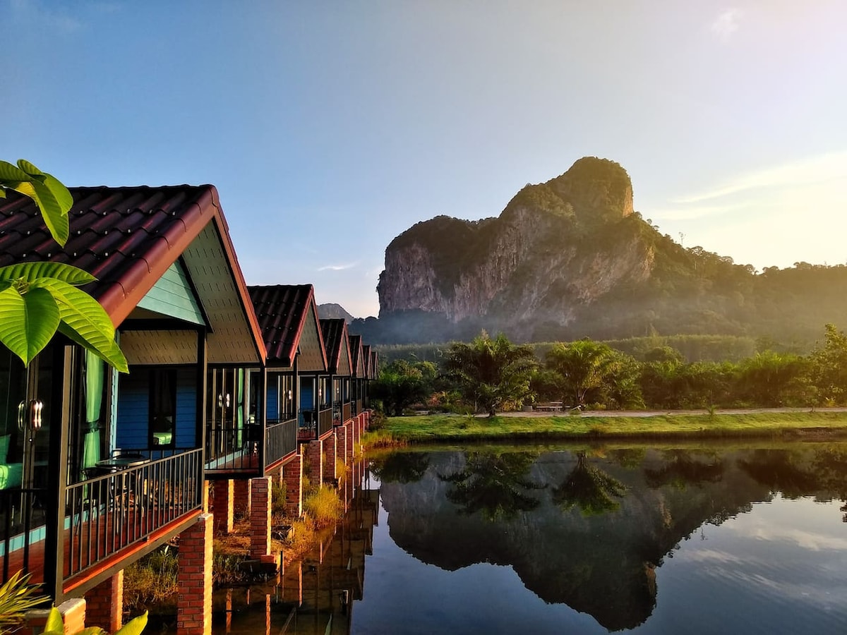 美丽的湖景和山景平房