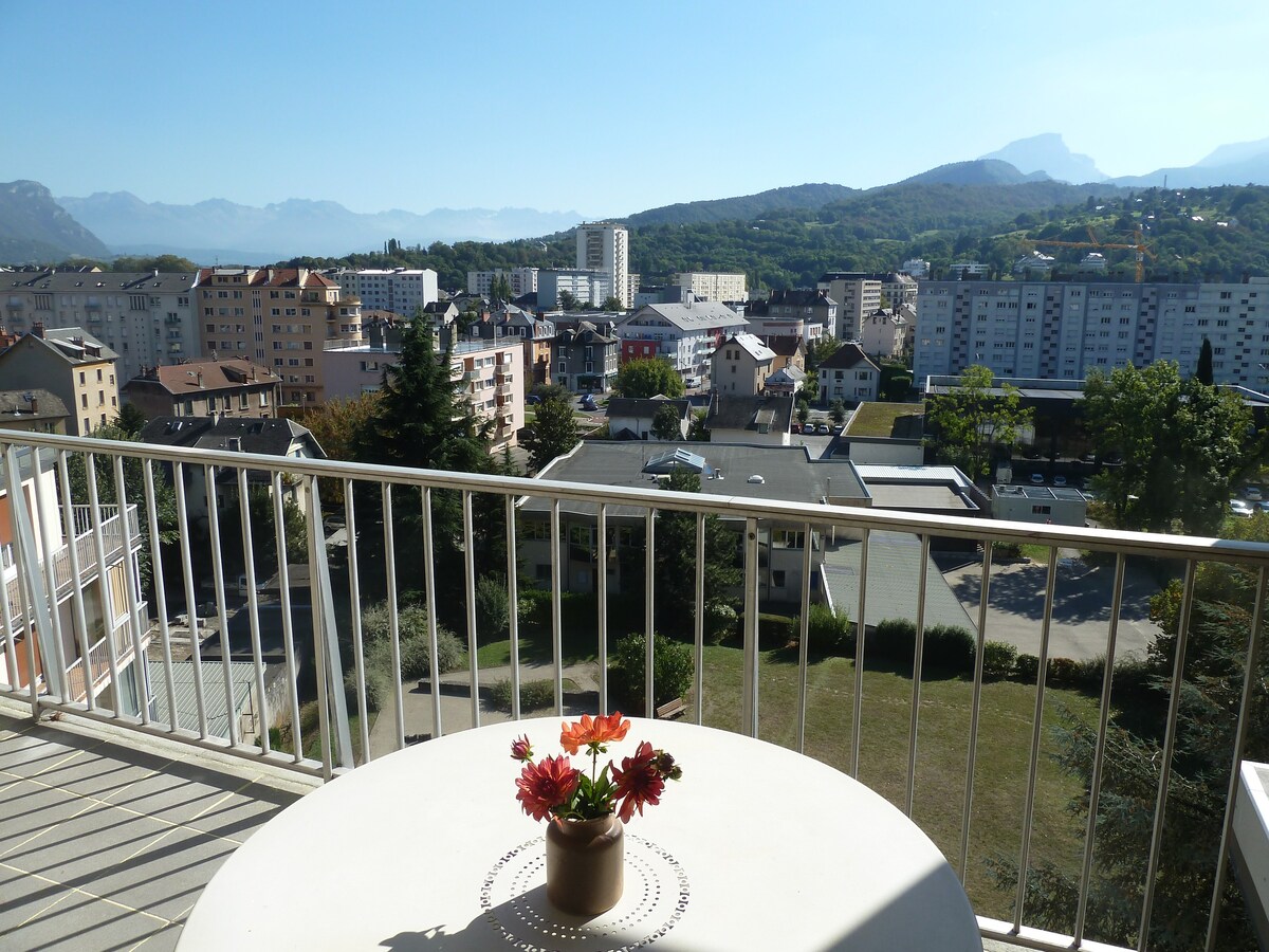 位于Chambéry的明亮公寓，面向山脉