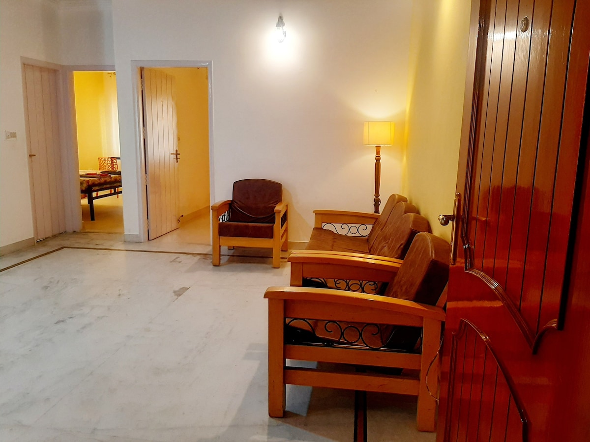 Moonshine yellow furnished 2bhk flat in Cooke town