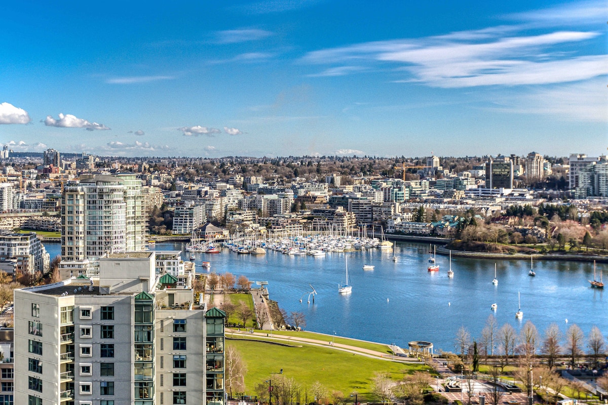 可爱的Yaletown 1卧室公寓，可欣赏美景、空调和停车场