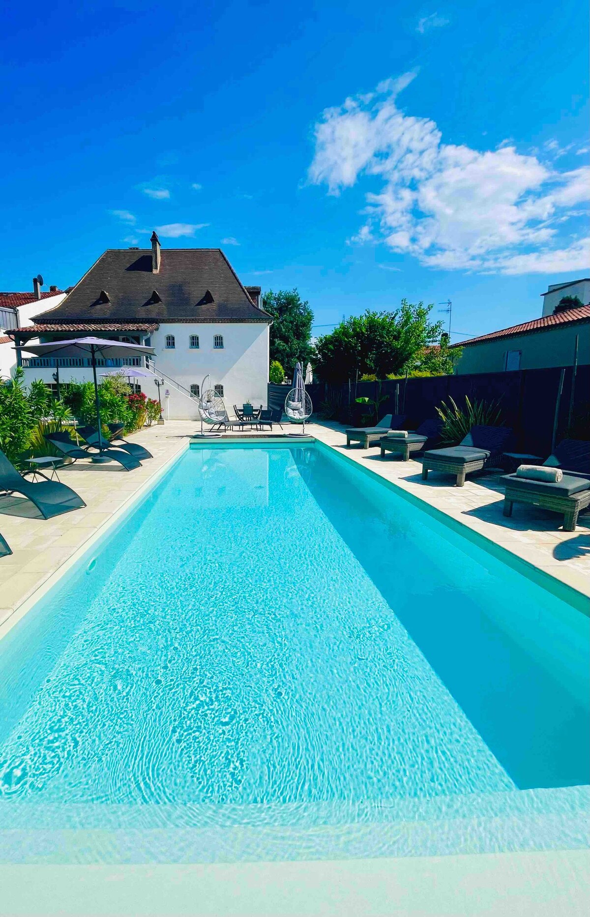 Private heated pool with river view