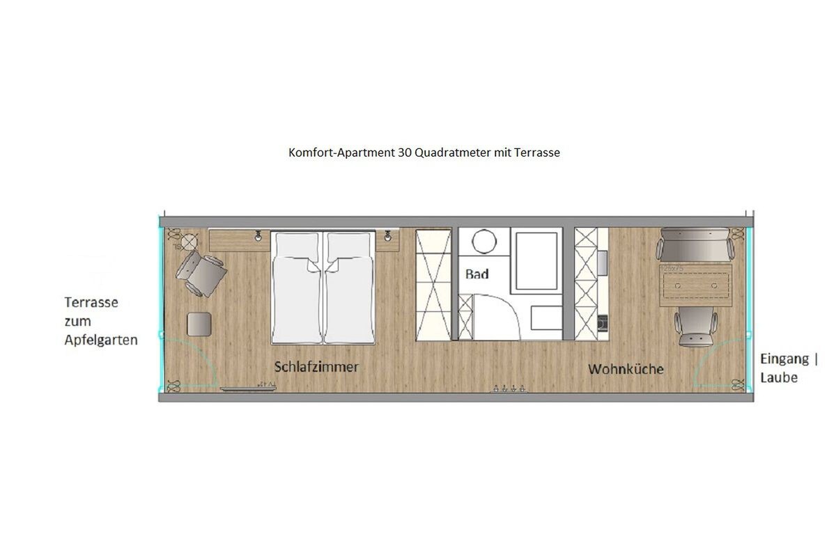 Bodensee寄宿公寓， （ Gaienhofen ） ，舒适公寓， 30平方米，花园露台， 1间卧室，最多2人