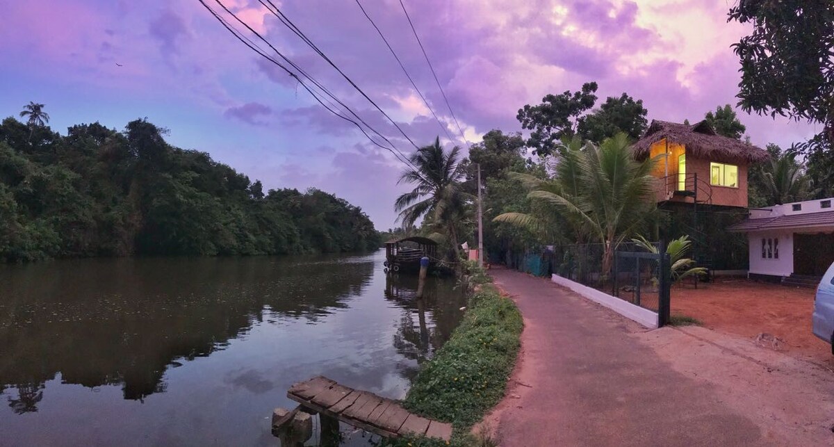 Kumarakom Kerala面向后水的树屋