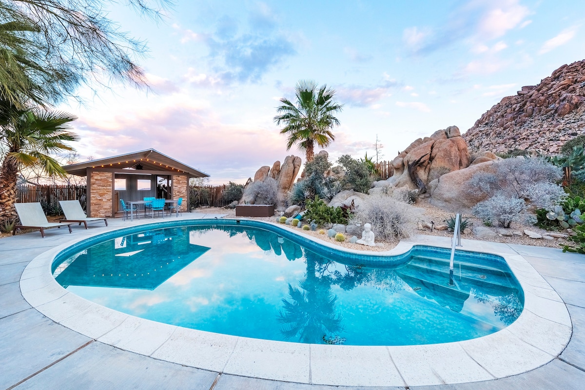 岩石绿洲度假屋-泳池、大型热水浴缸、景观