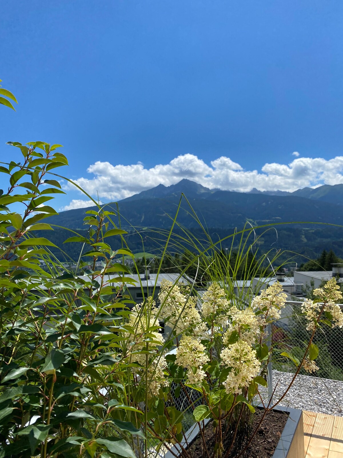 独家阳光明媚的屋顶露台公寓，可欣赏山景