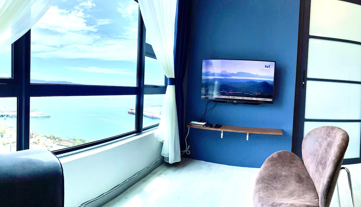 JQ2 -日落海景-加大双人床-免费公园-电视盒