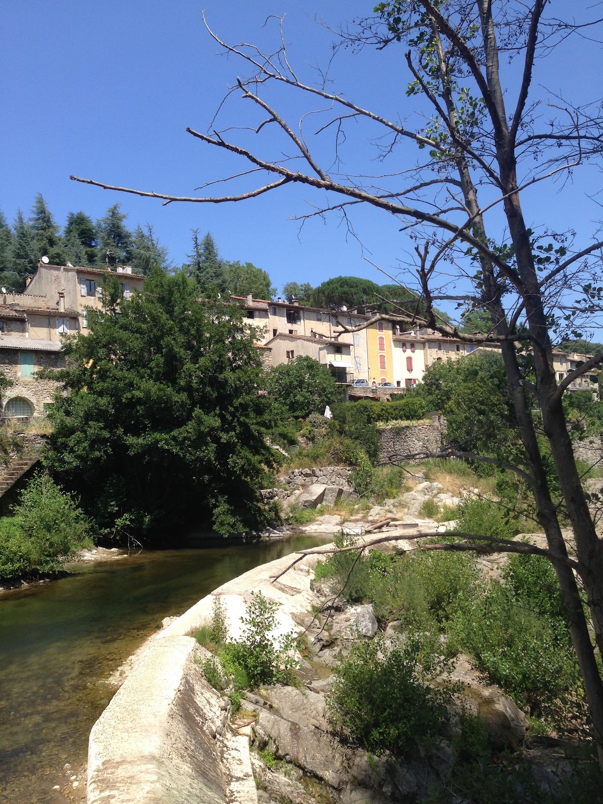 French village house, river, view, active holiday