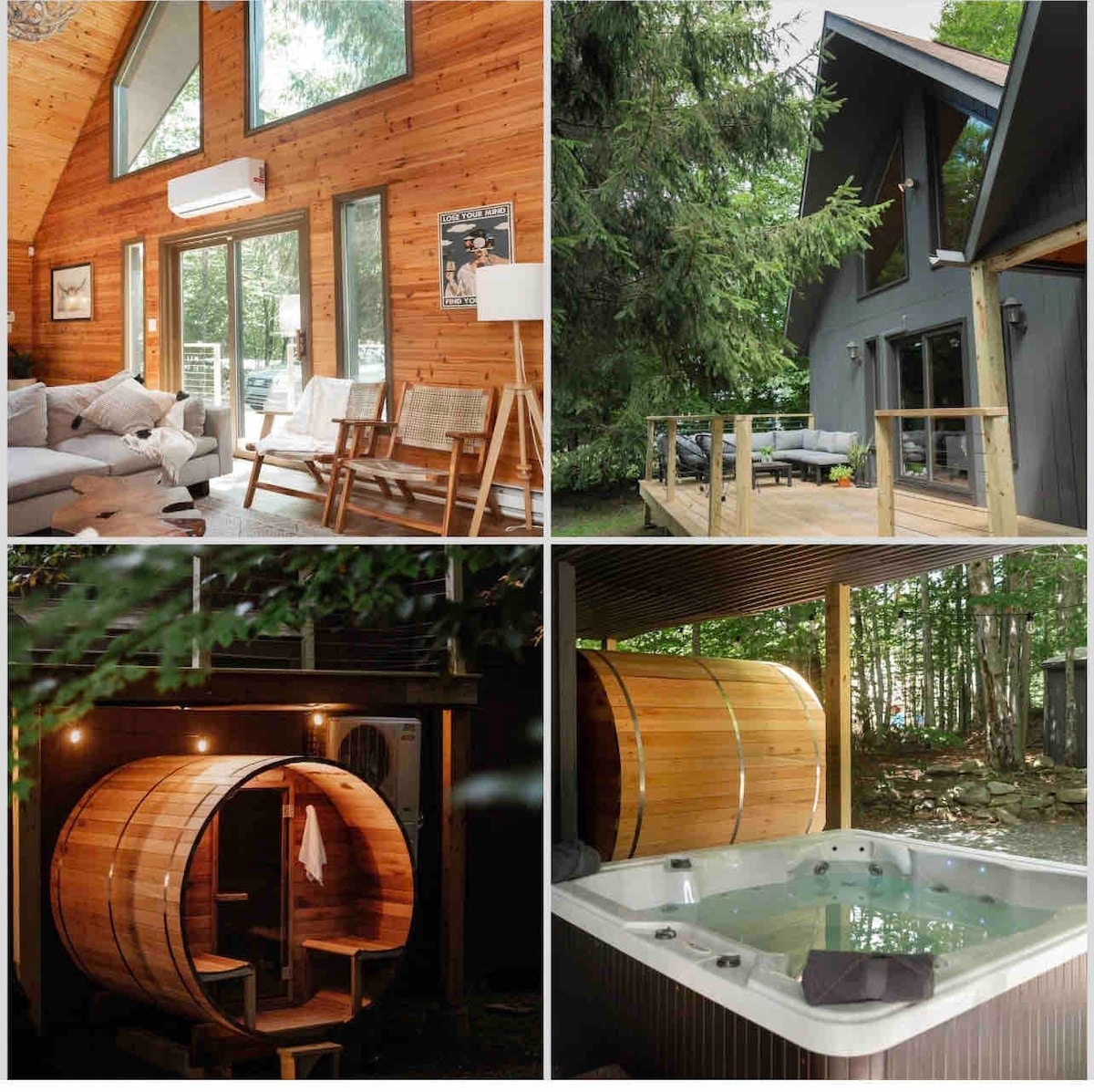 Woodside A-Frame Cabin ：热水浴缸+桑拿+壁炉