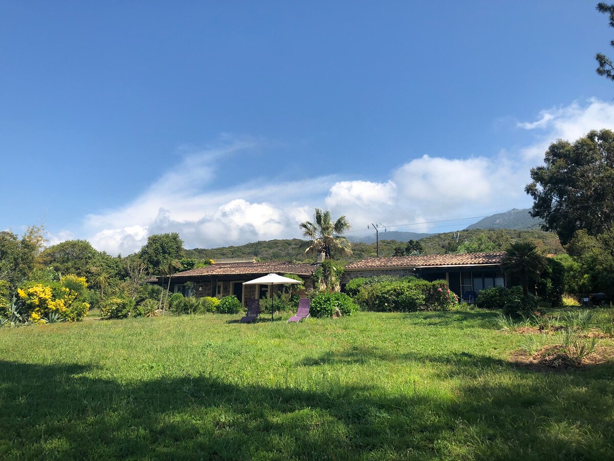 Sea-view villa at beach with large garden and pool