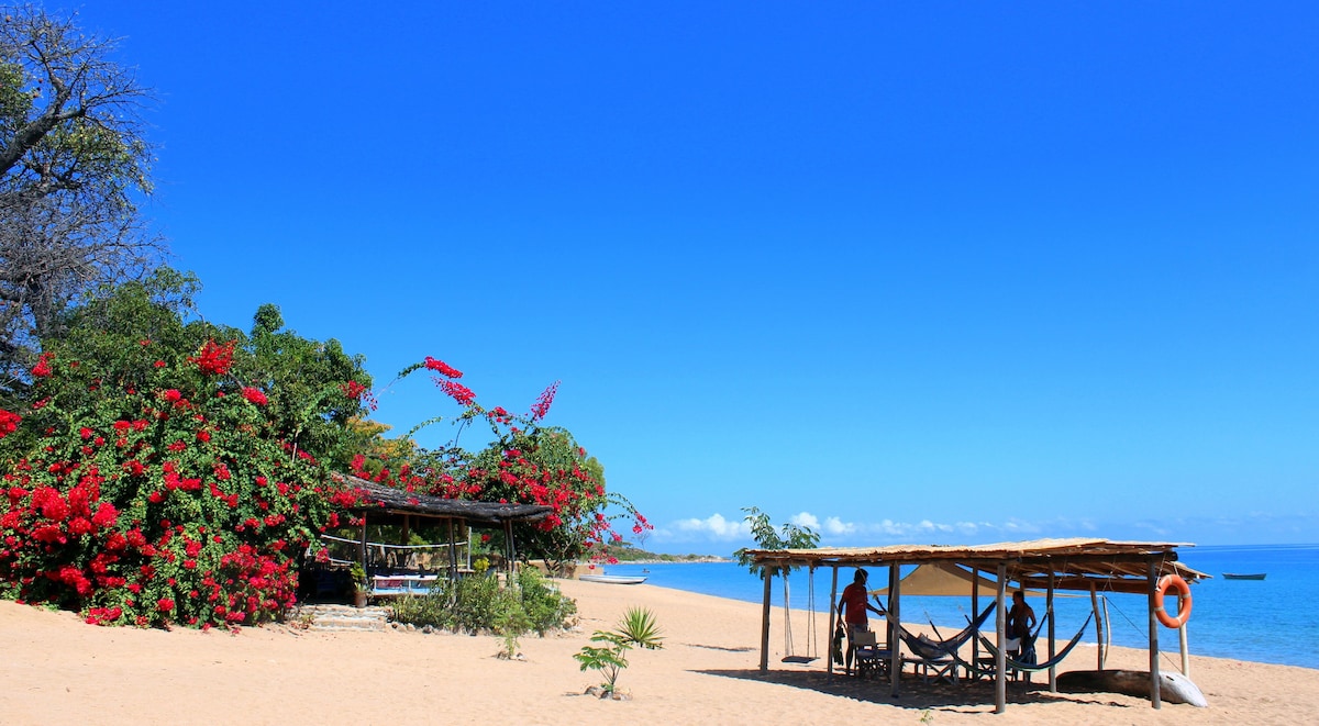 Cool atmosphere, cold drinks right on the beach.