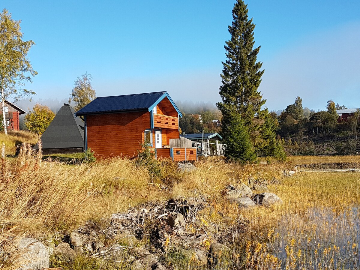 位于Höga Kusten的Lappuddens Friluftscenter的湖畔小屋