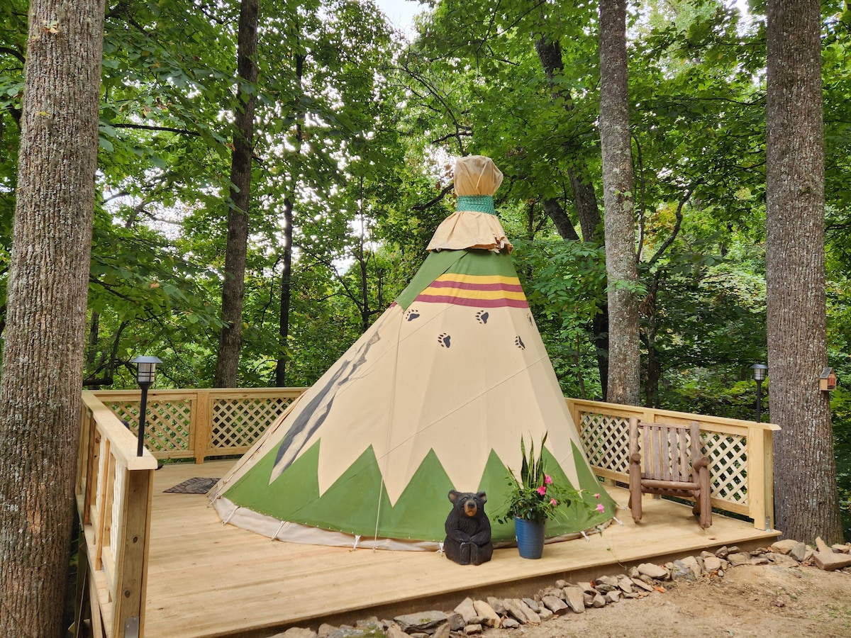 Black Bear Lodge Tree Hugger Tipi Treehouse太棒了！