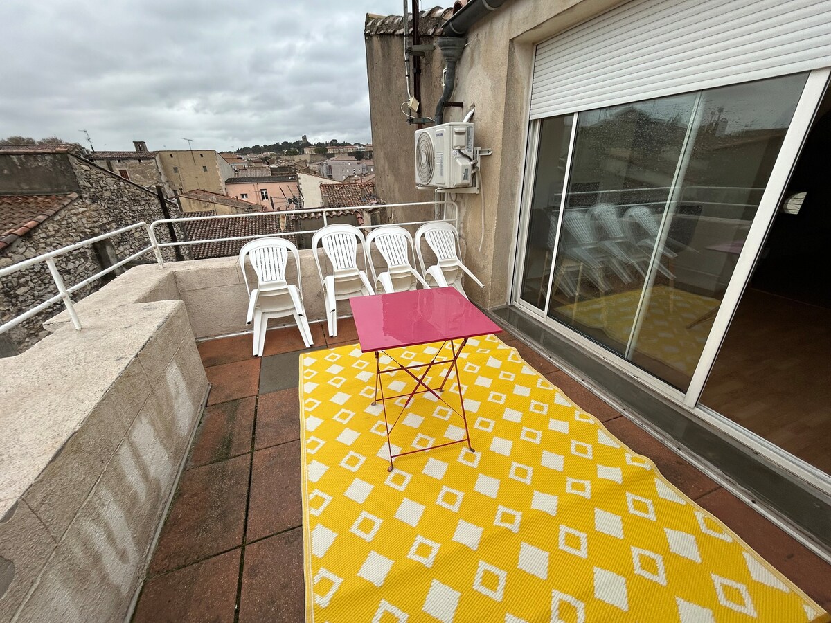 Nîmes- Terrasse- clim-wifi-magnifique Vue