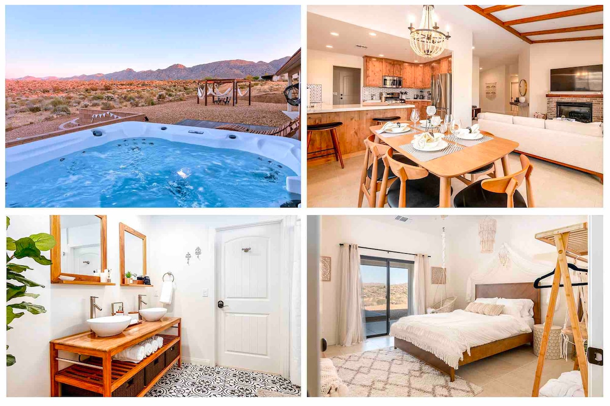 约书亚树沙漠度假屋：热水浴缸、游戏室、国家公园、吊床