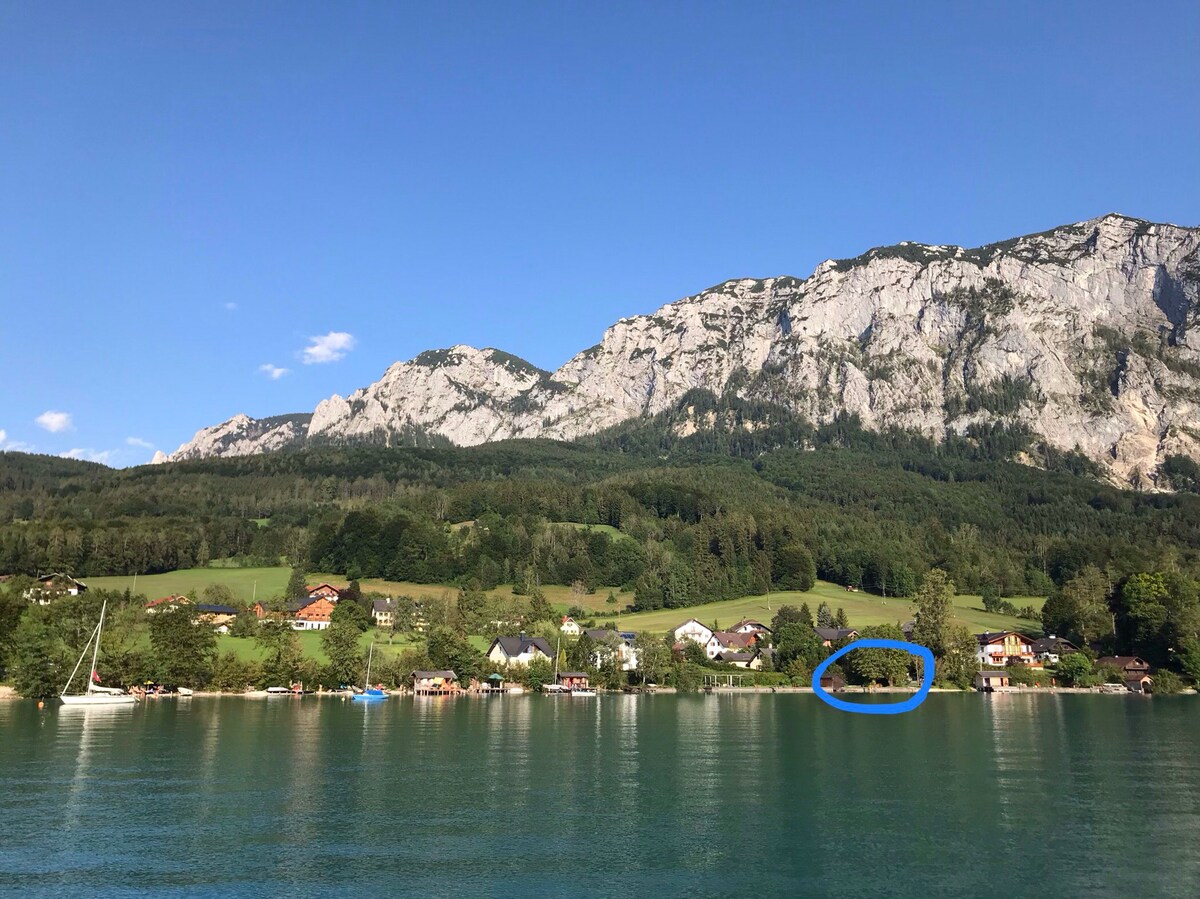 带您在艾特湖（ Lake Attersee ）游泳的度假屋