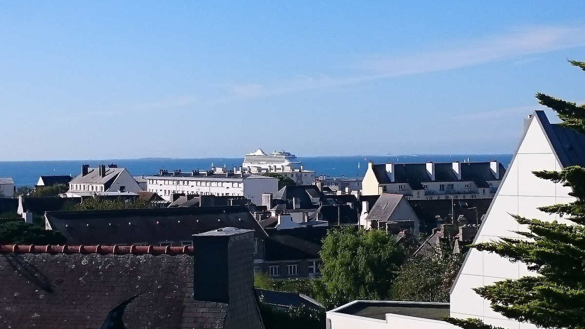 Pleasant T2 Centre Concarneau ，海景和城市景观