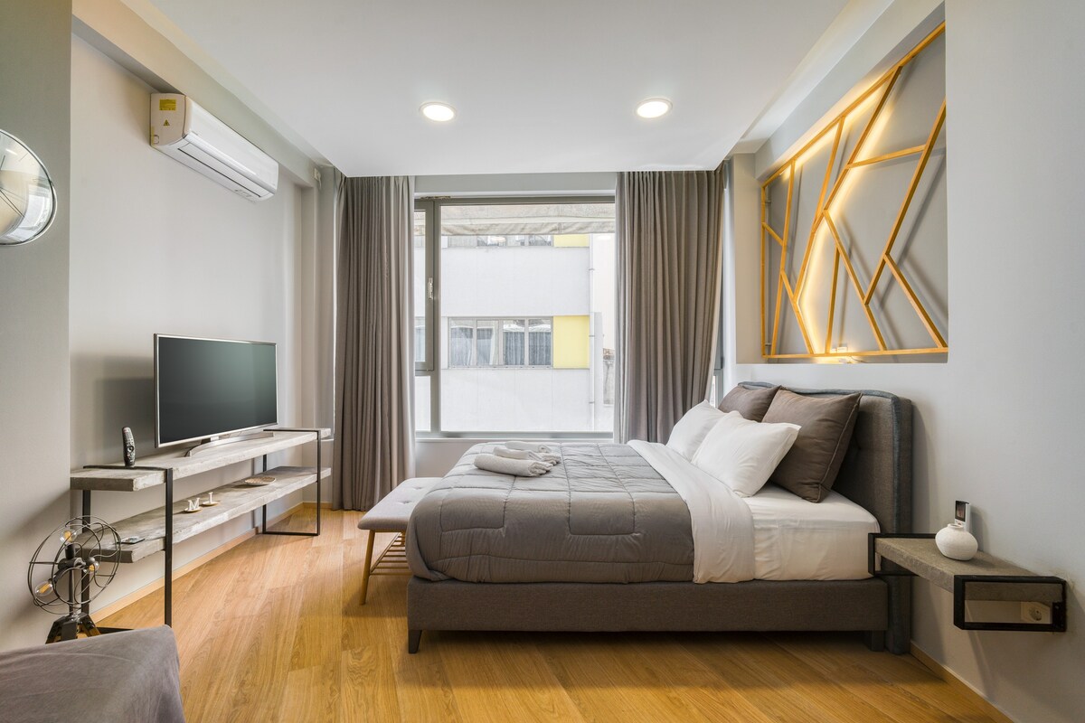 阳光明媚舒适的单间公寓，壮观的雅典卫城屋顶景观