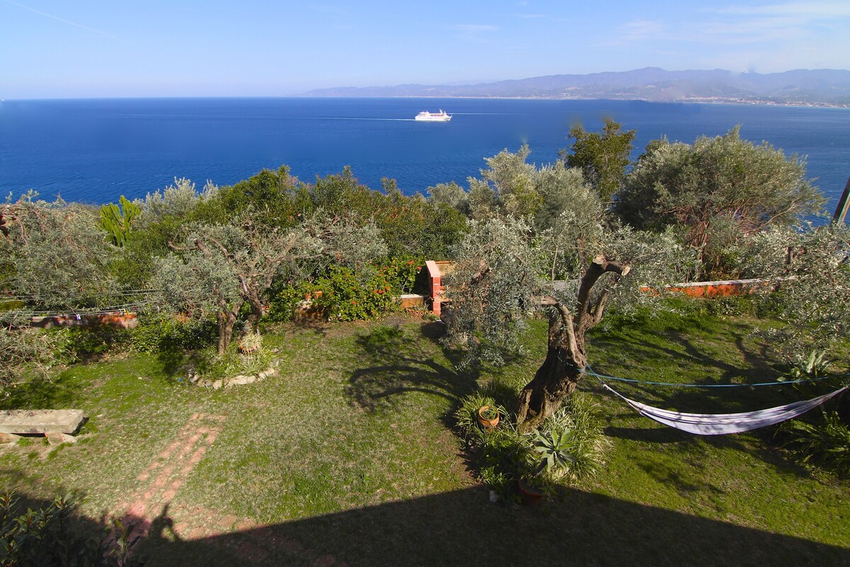 Villa in giardino siciliano con vista sul mare