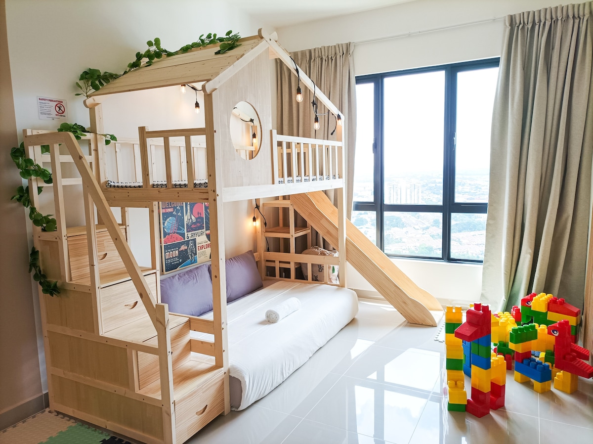 Japandi Family Play Suite with Slide Bunk Bed