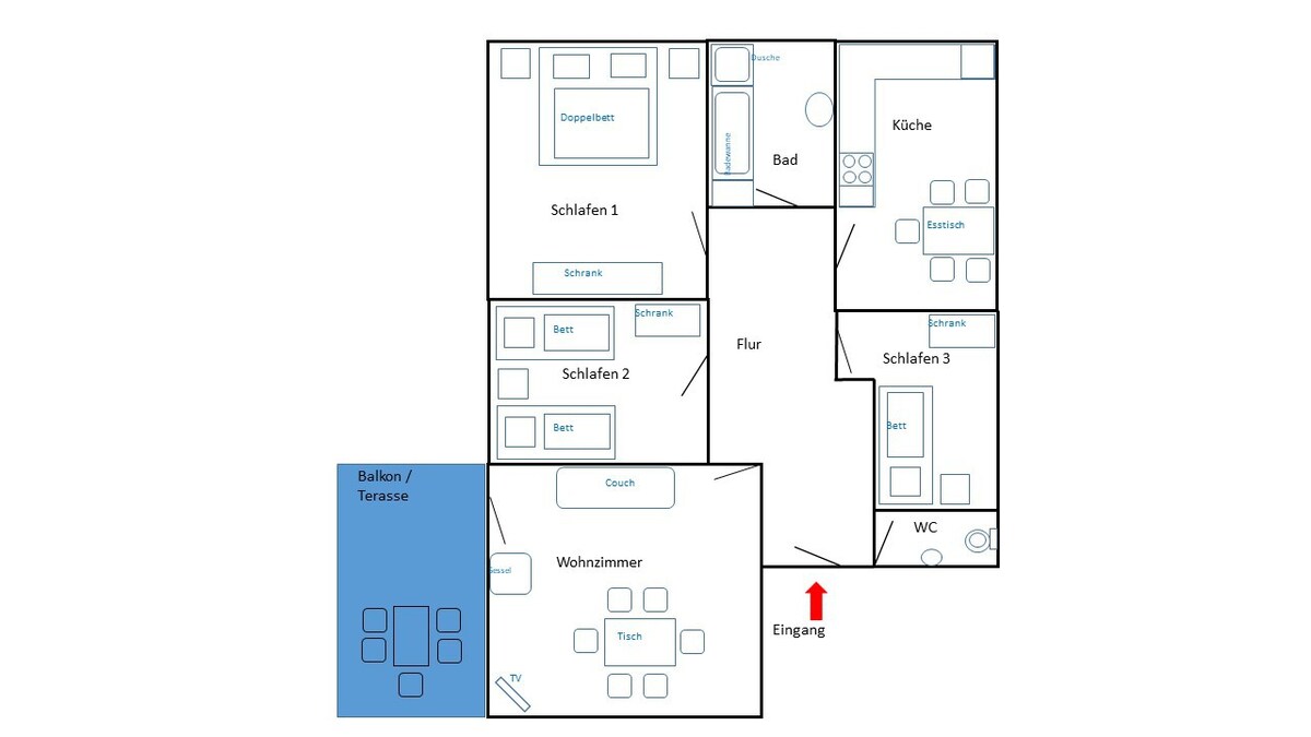Erika客栈， （ Tengen ） ， 2号度假公寓，面积85平方米， 3间卧室，最多可入住5人
