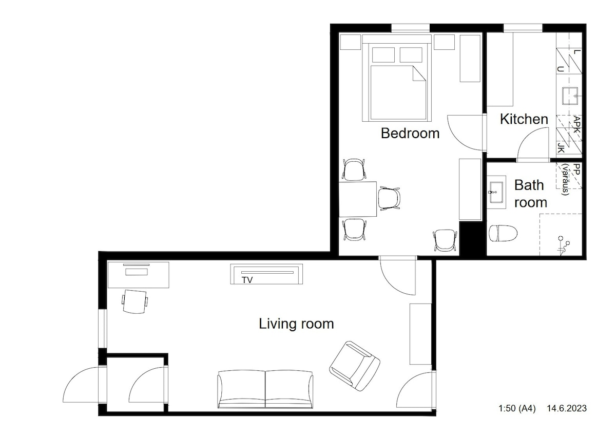 两间客房54平方米公寓，无线网络，免费停车位，露台