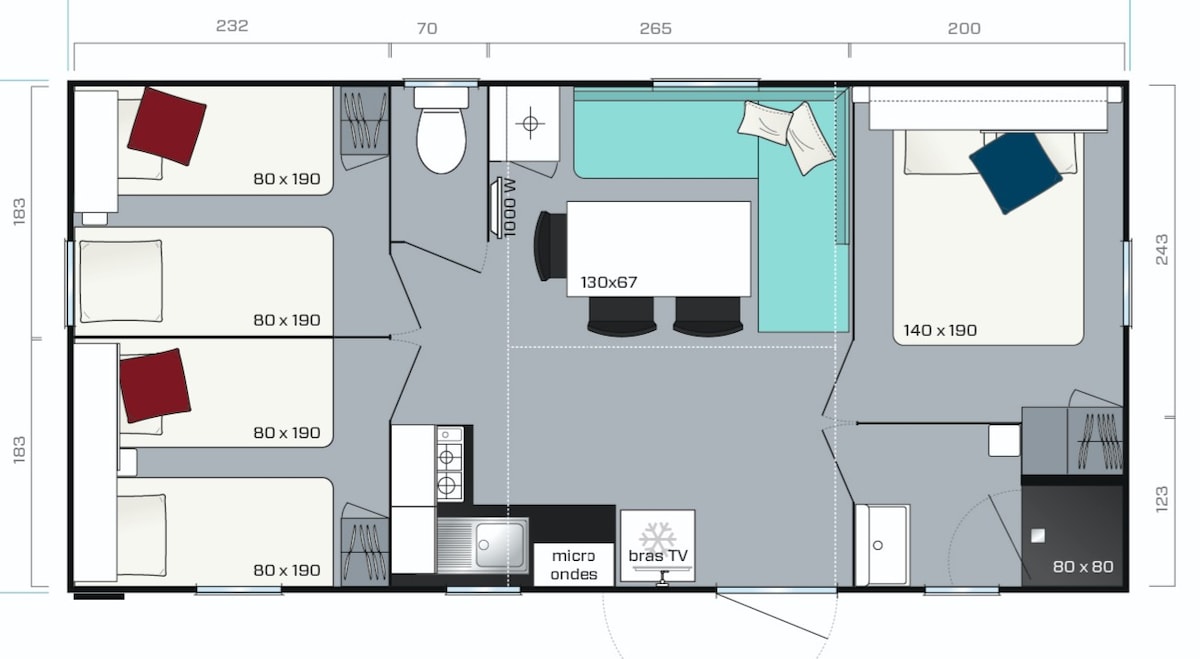 Mobil-Home TITANIA, spacieux, 6 couchages