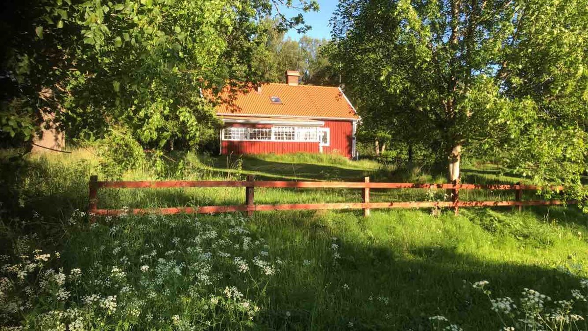 Hus i lantlig miljö  med skog och sjöar i området