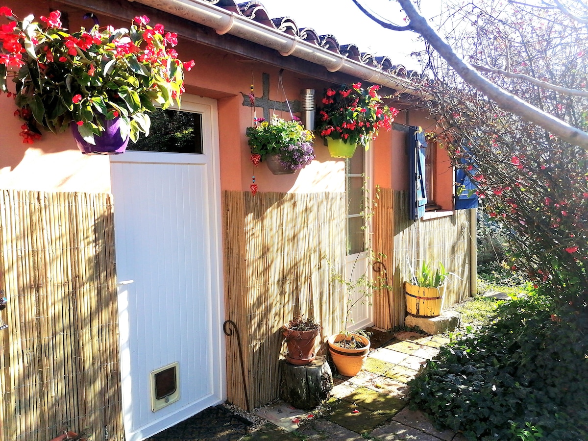 Maisonnette autonome style rustique, avec terrasse