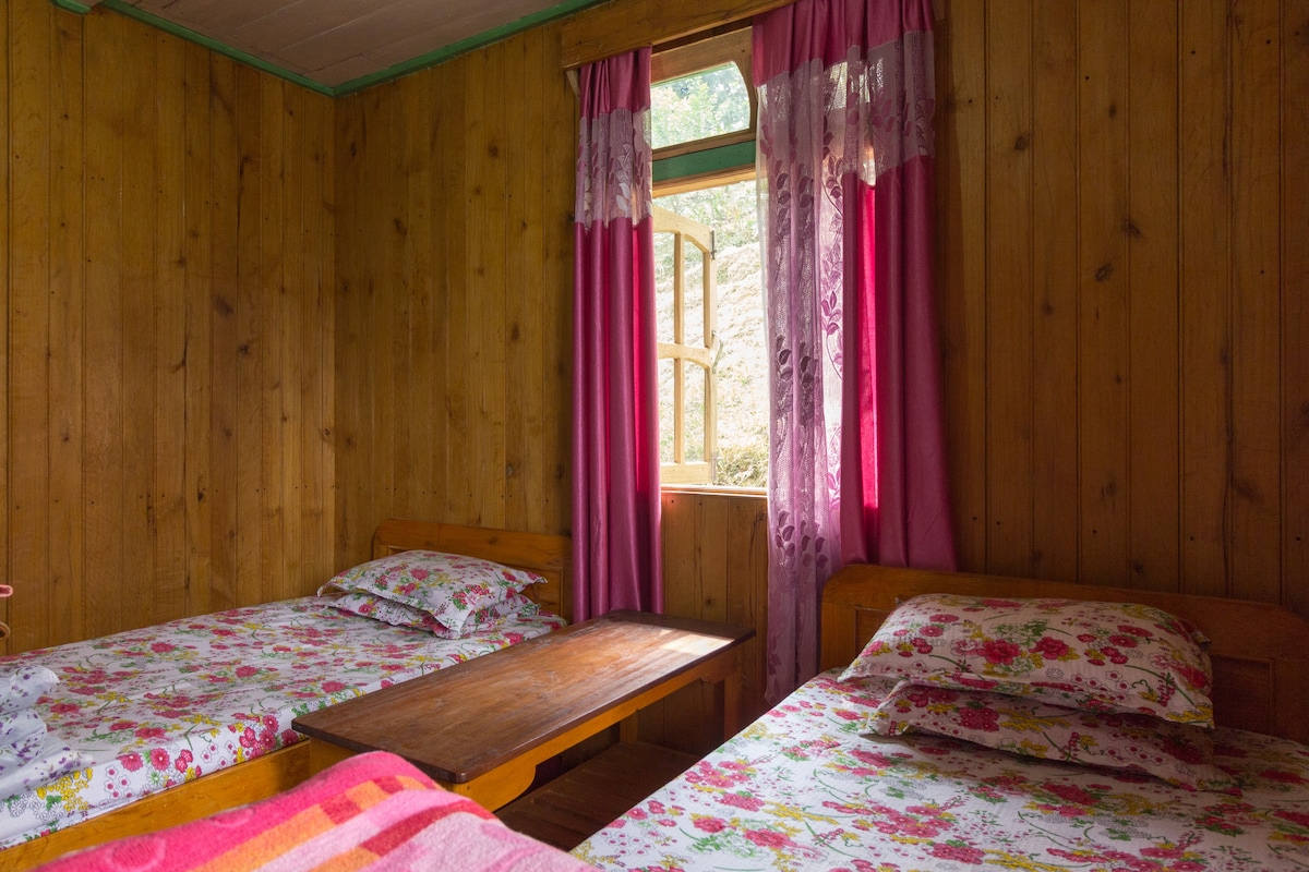 Tshering Home住宿的独立房间，配备双床