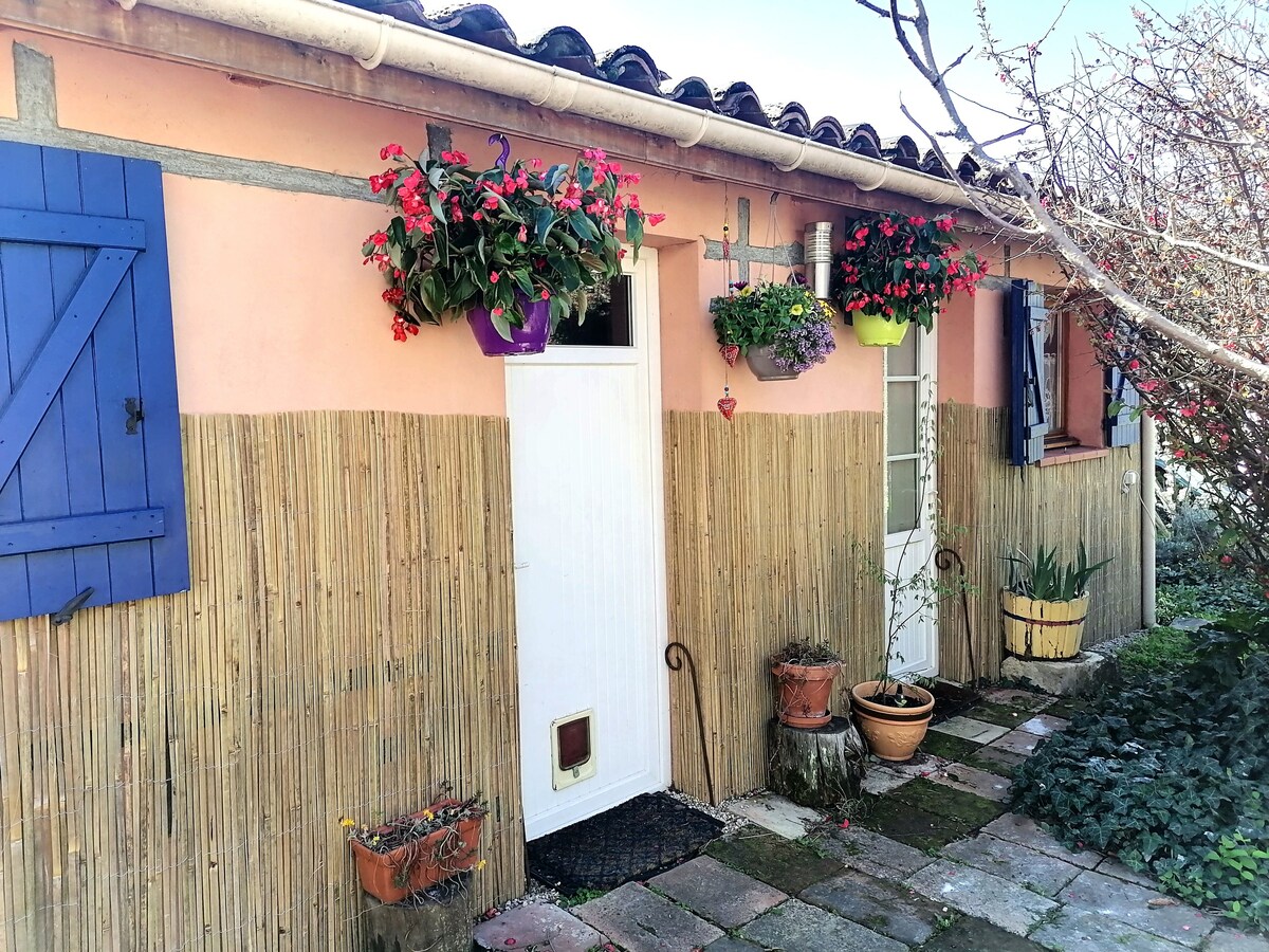 Maisonnette autonome style rustique, avec terrasse