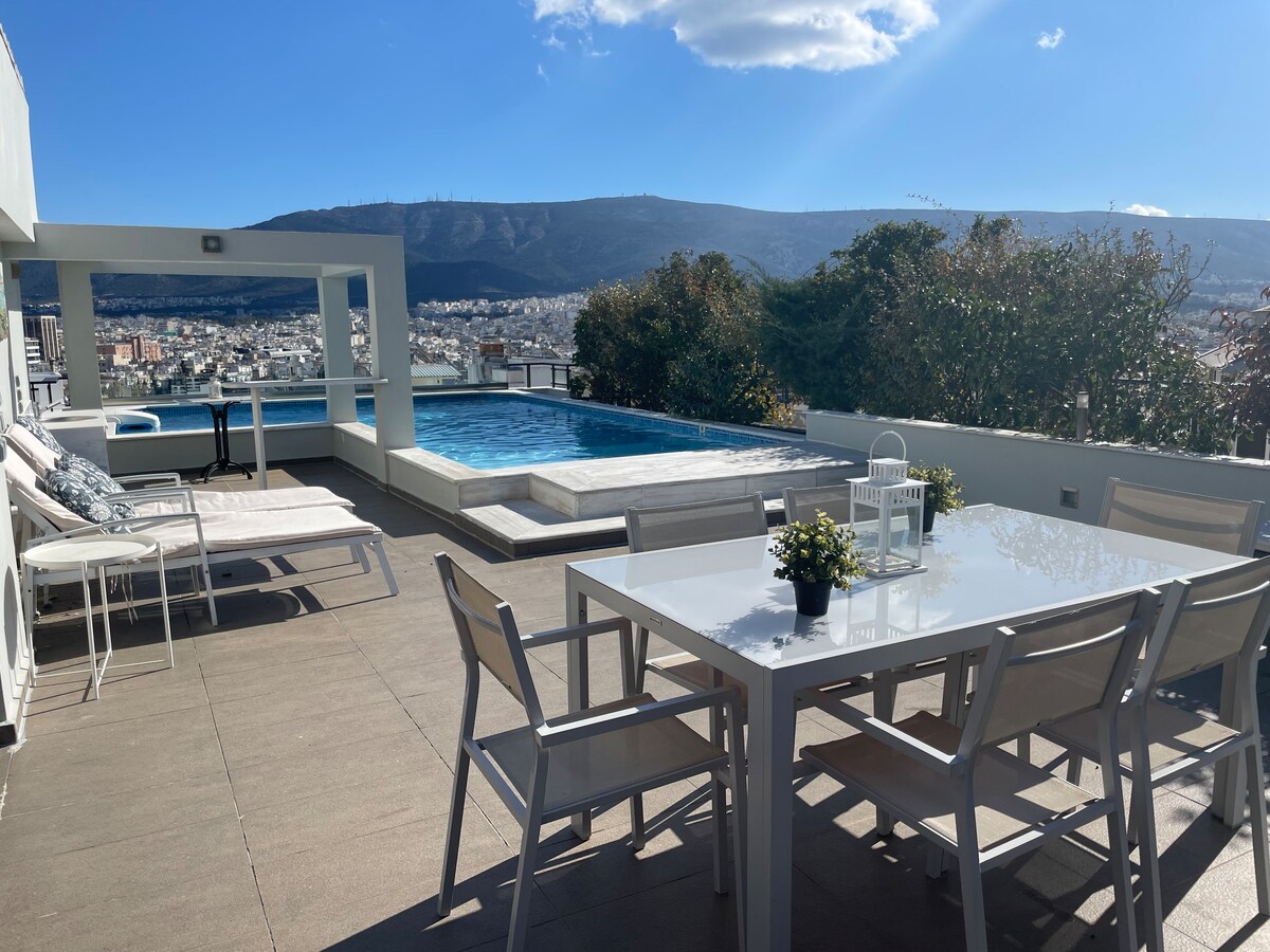 雅典Lycabettus Hill顶层公寓，屋顶花园泳池