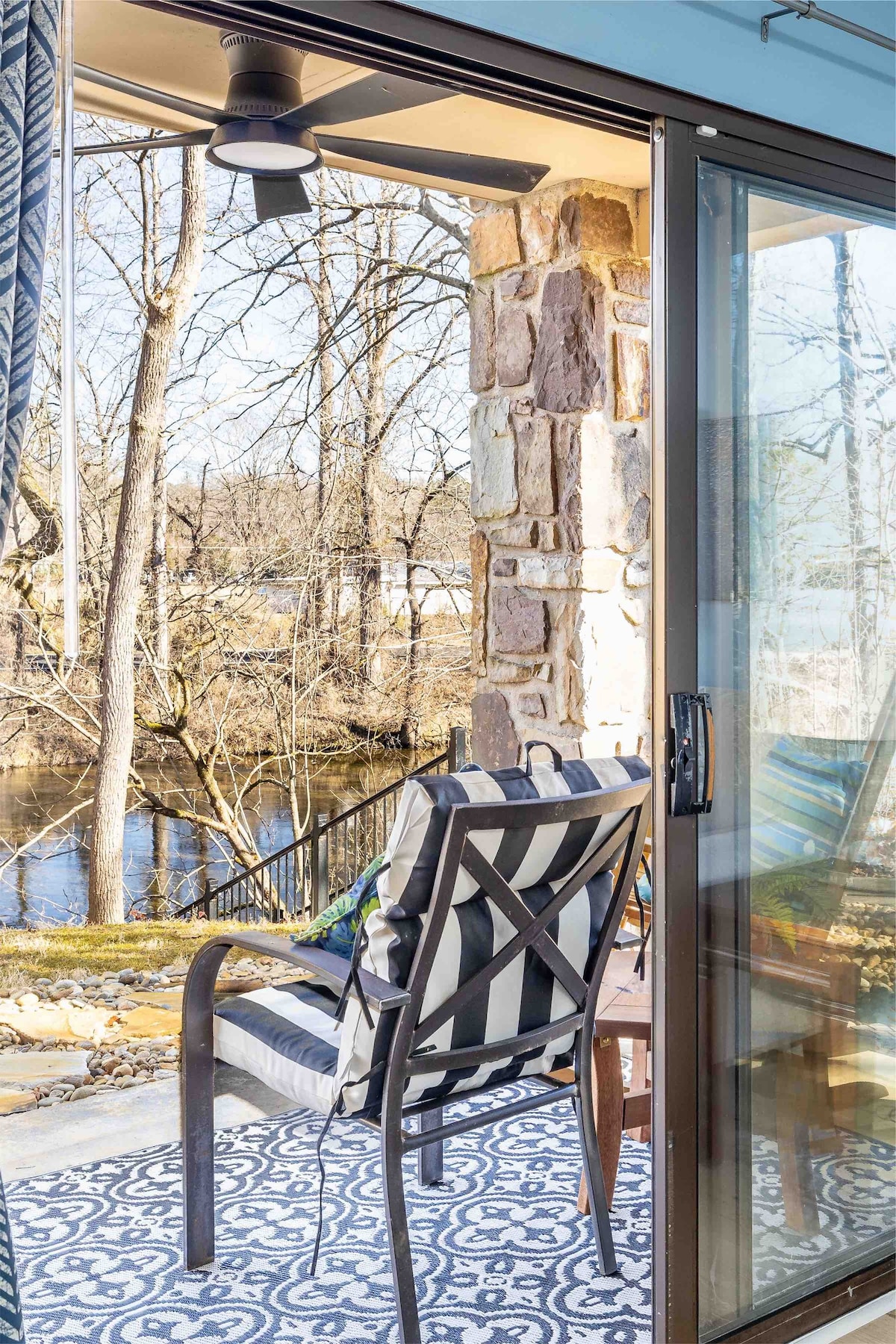 Just steps from your private patio to the river
