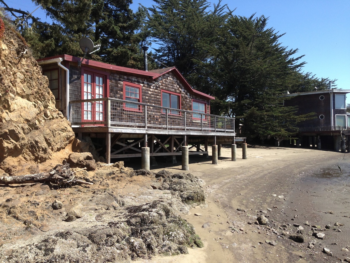 托马莱斯湾（ Tomales Bay ）配备热水浴缸的质朴海滩小屋