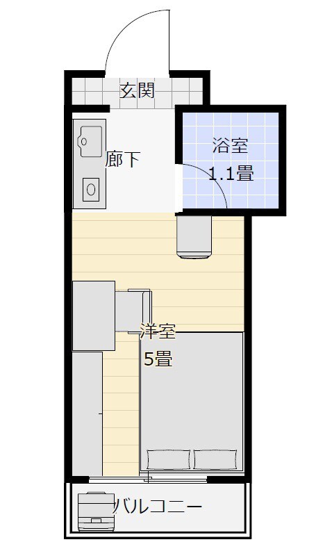 [Alphabed Okama Station Motomachi # 303]时尚客房（ DB ）冈山站西出口3分钟