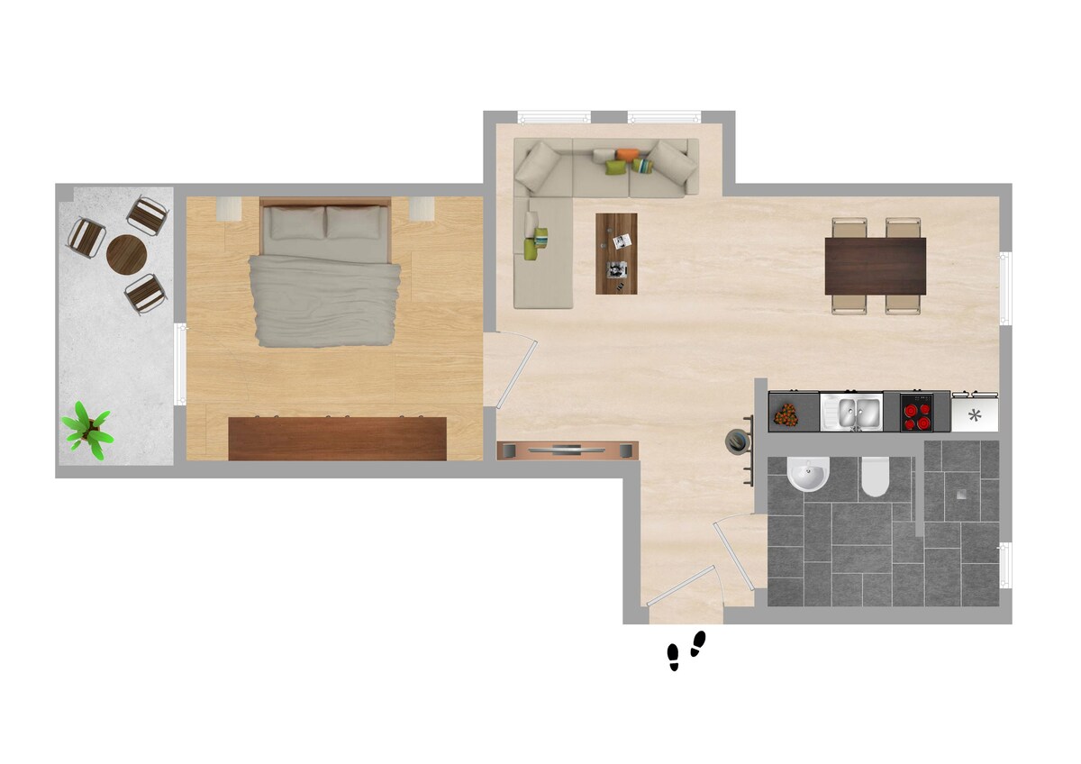 公寓9号，麻省理工学院Boxspringbett ， 55英寸电视，阳台