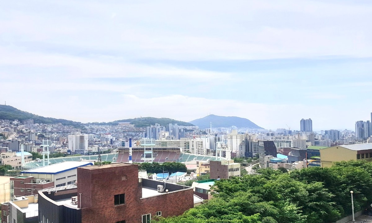 安全公寓，一览即可欣赏到釜山的美景