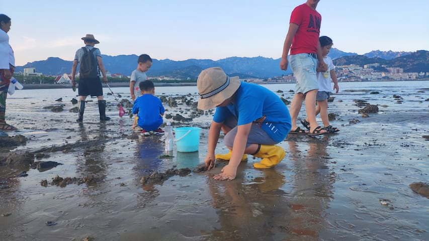 房屋位于美丽的沙子口海边,沙滩可以赶海挖螃蟹,捕鱼,蛏子,小