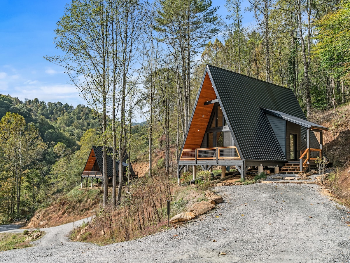 2 Cabins A-Frame Private Mountain River Oasis