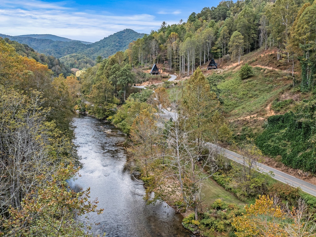 2 Cabins A-Frame Private Mountain River Oasis