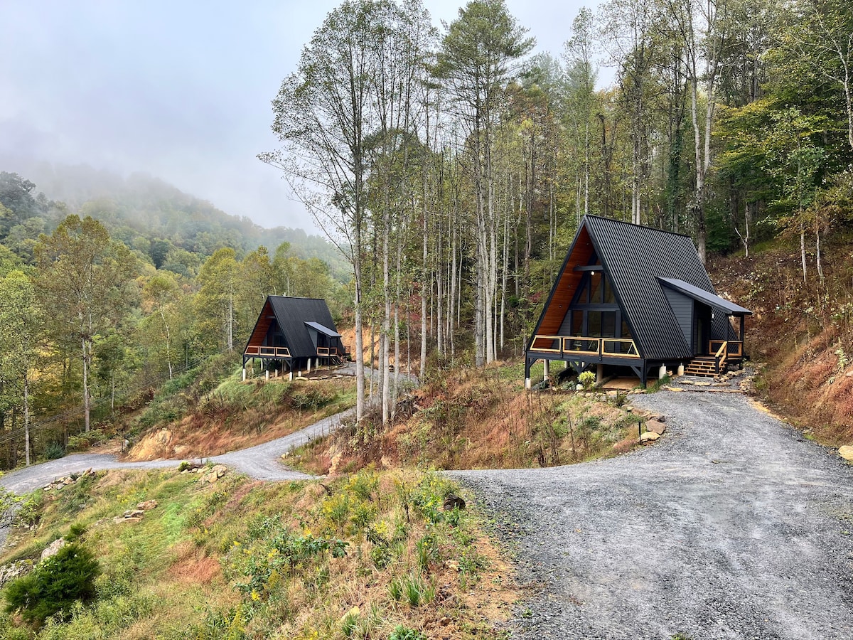 2 Cabins A-Frame Private Mountain River Oasis