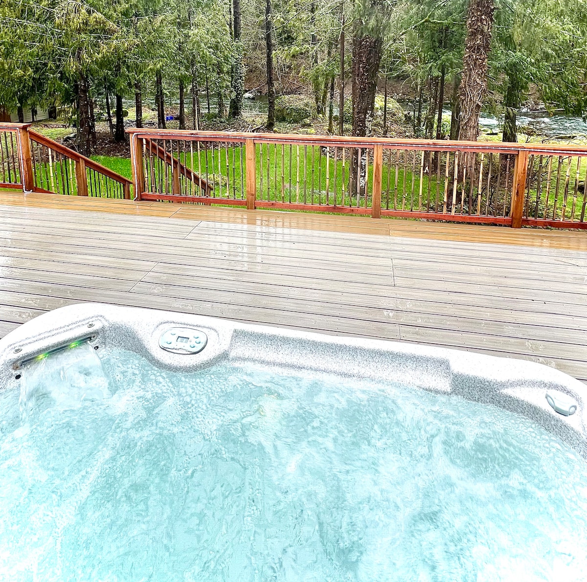 RiverView from Hot Tub, Snowy Mountains, and Rest