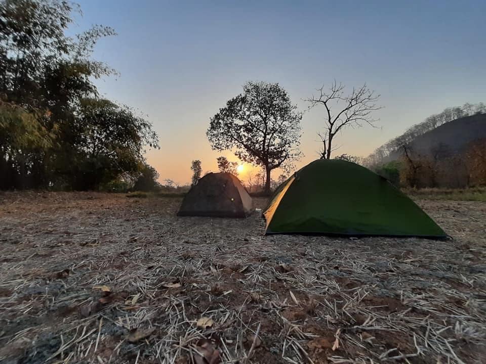 Camping tents with amenities.