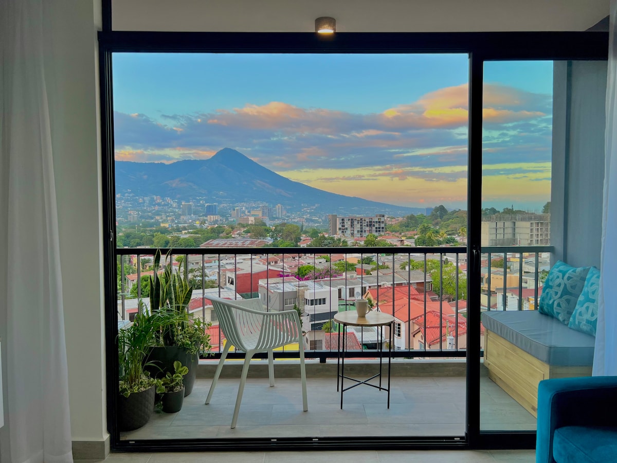 Beautiful turquoise apt with balcony and city view