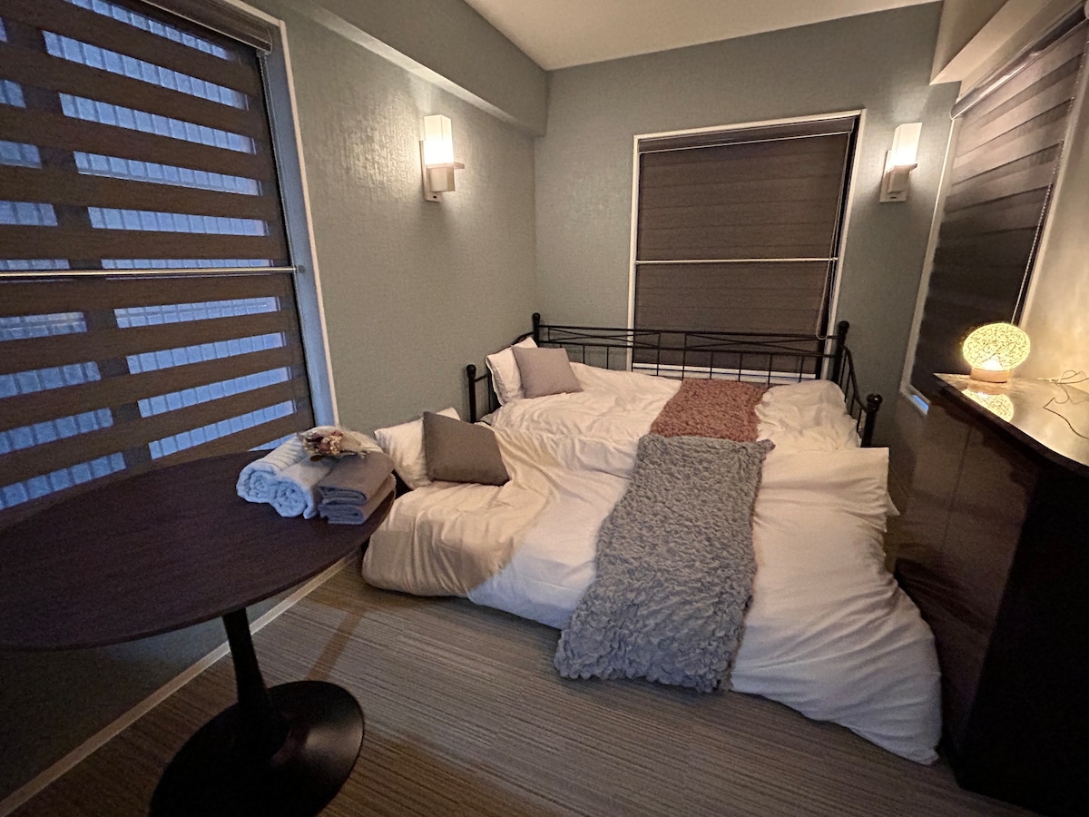 【203】羽田空港30分！五反田酒店式客房，配备2张床、小厨房和电器