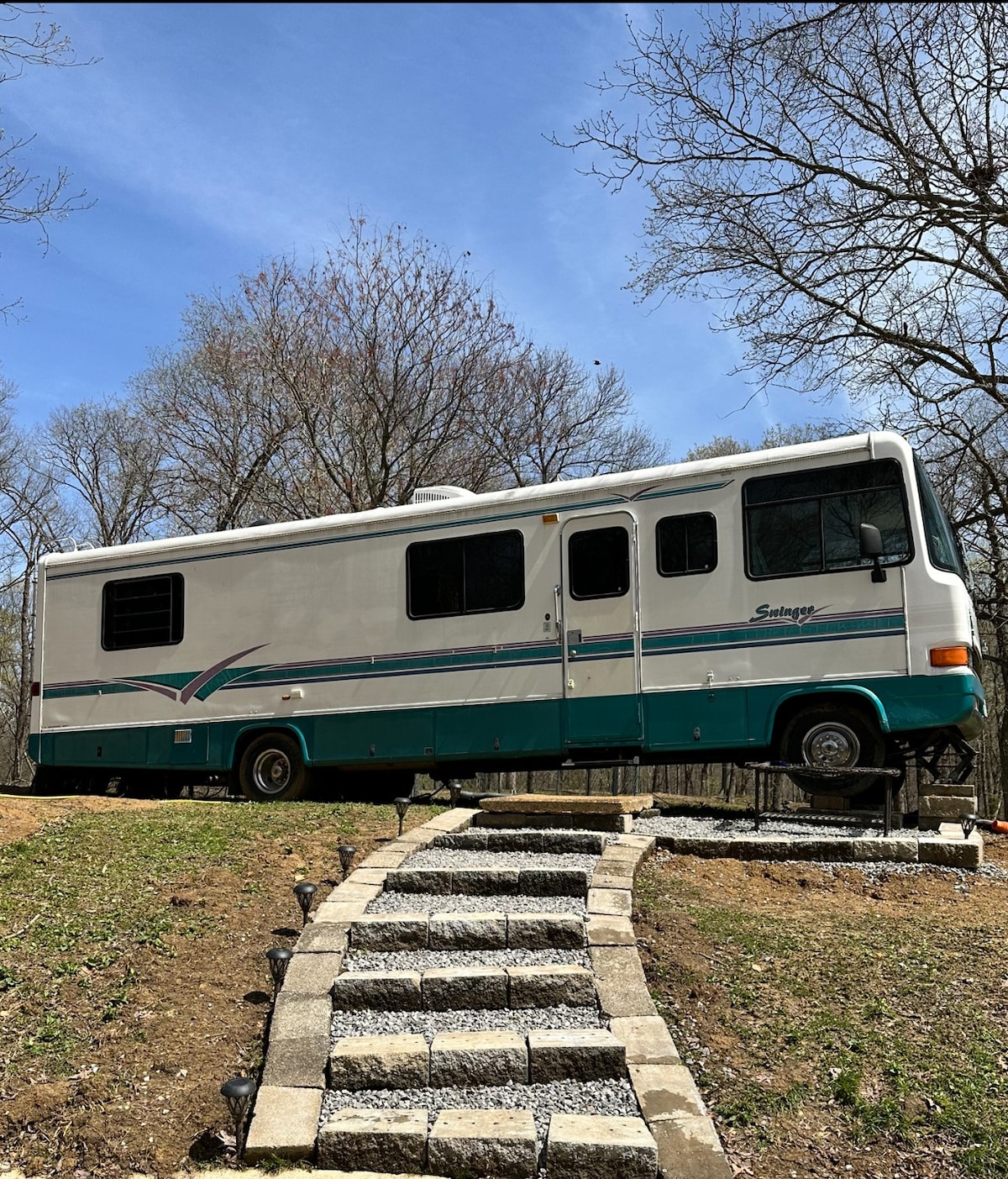 Class A RV fully setup on our 50 acre farm