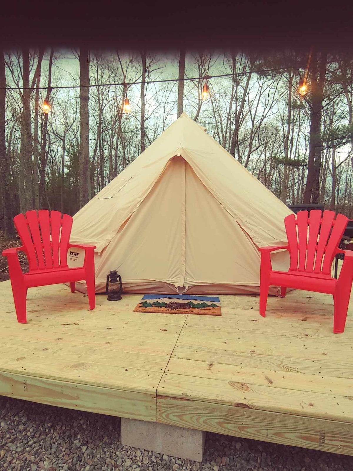 A secluded
 Off-the- grid yurt tent