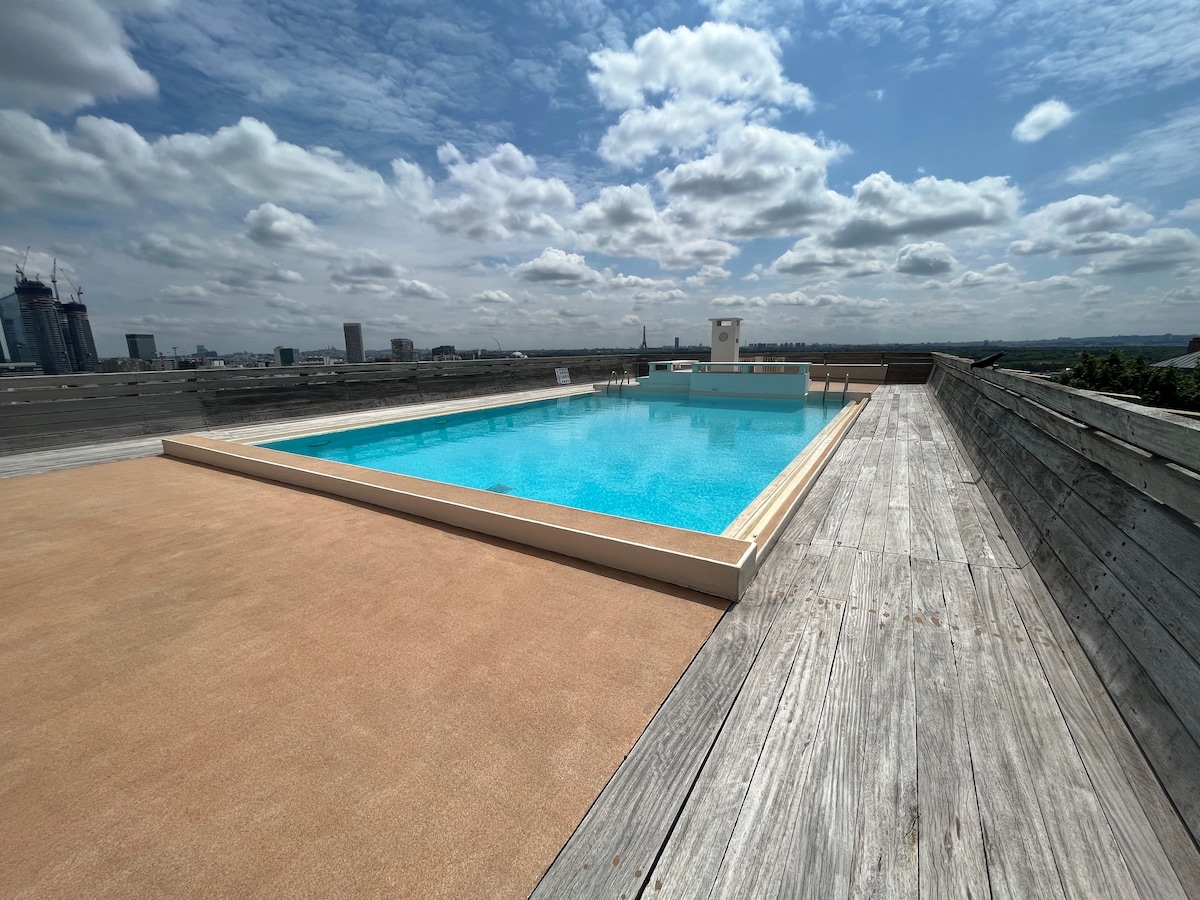 令人惊叹的单间公寓，带泳池和埃菲尔铁塔景观