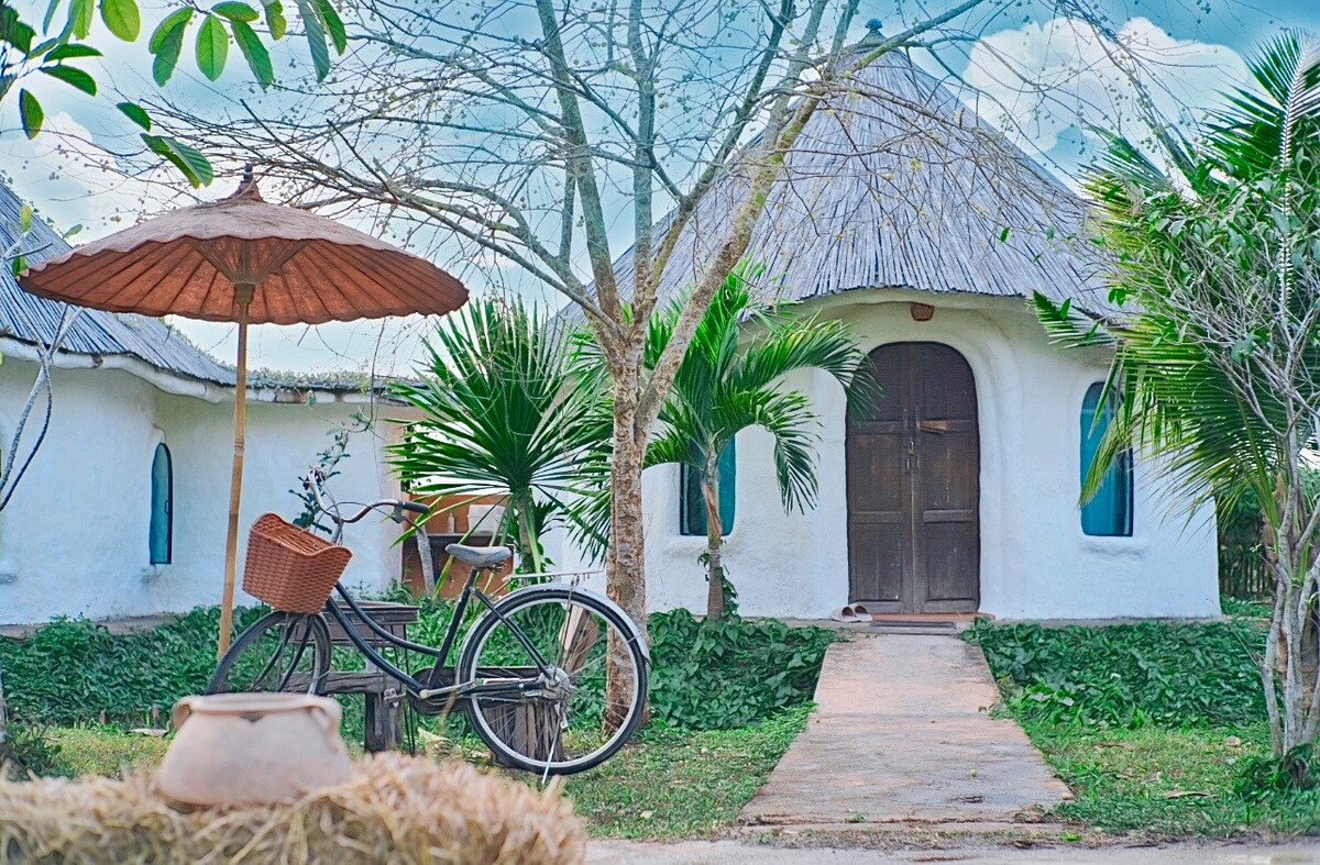 Mud house living in small village close to nature