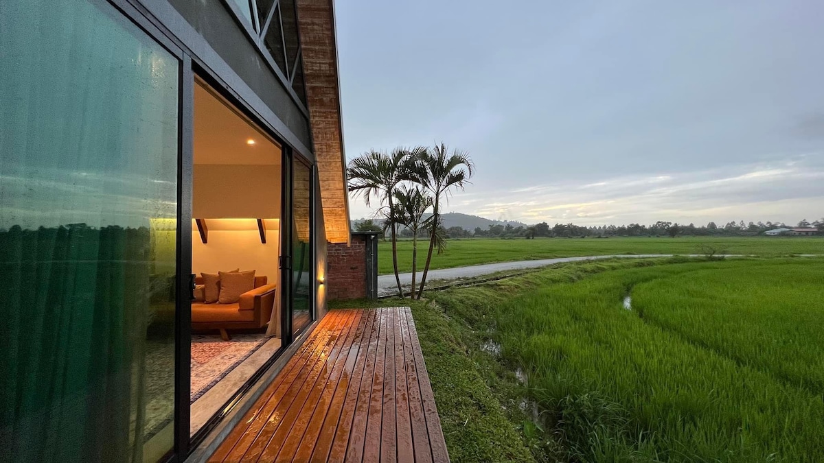 paddy field view villa with private pool