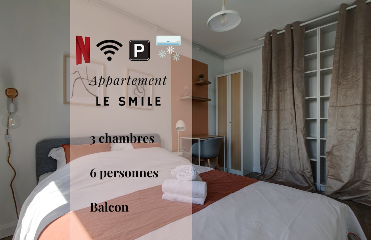 004- Le Smile,3 chambres,Parking,Centre, Gare,Clim